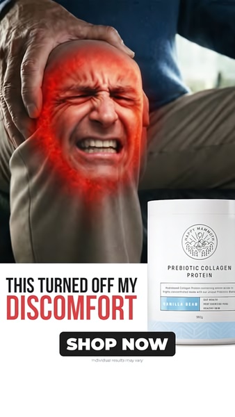 A 9:16 vertical creative featuring a person gripping their knee with an overlay of red heat, juxtaposed with the product tub.